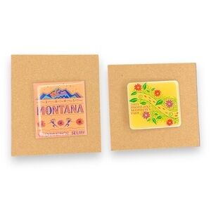 MONTANA WOMENS RUN SET OF 2 PINS 2005 2009 FLORAL ENAMEL GOLD RACE RUNNING